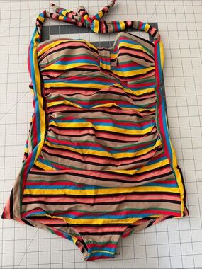 Pez D'Or Multicolor Striped One-Piece Swimsuit - Tan, Yellow & Blue